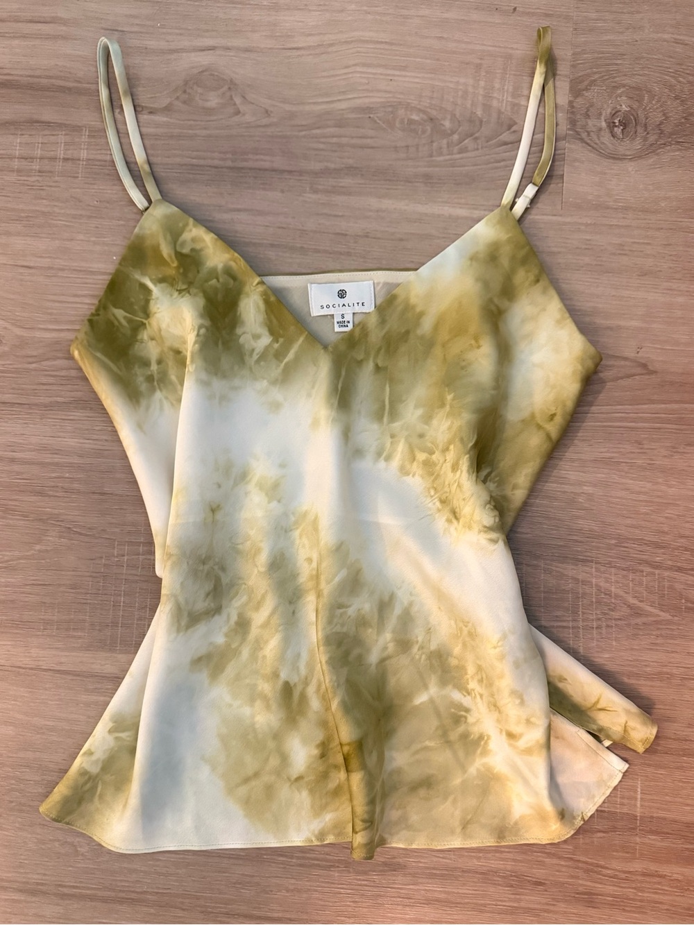 Socialite Green and Cream Tie-Dye Satin Cami
